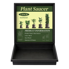 NATSUKY Square Plant Saucer 8 Inch black tray front view