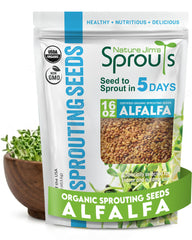 Nature Jims Organic Alfalfa Sprouting Seeds front view in resealable pouch