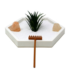 Nature's Mark Mini Zen Garden Kit with white sand and rake