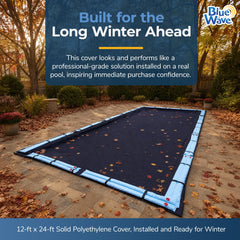 Navy blue Blue Wave pool cover with heat-sealed seams