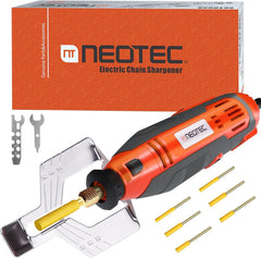 NEO-TEC Electric Chainsaw Sharpener front view with angle guide