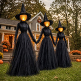 NEROSUN Halloween witches holding hands in black fabric, front view