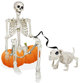 NEROSUN life-size skeleton decoration standing 5.4FT in white with dog skeleton