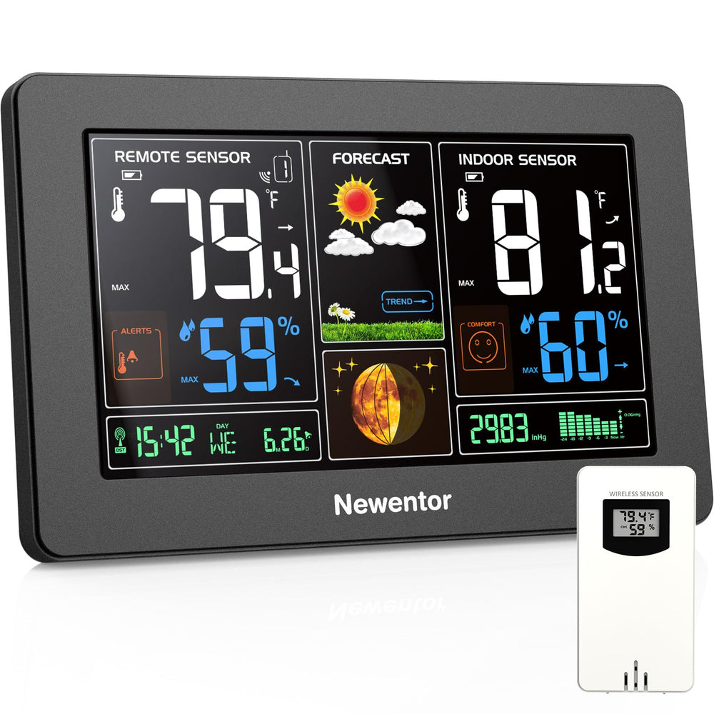 Newentor Wireless Weather Station front view with LCD display