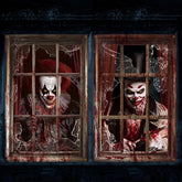Newwiee Halloween Curtain Window Silhouette Cover front view with scary clown design