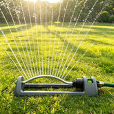NexLogi Oscillating Lawn Sprinkler front view with brass nozzles
