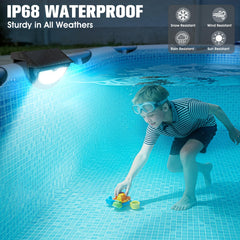 Niceput Solar Pool Lights - illuminated pool at night
