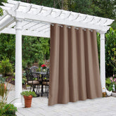 NICETOWN Outdoor Curtain tan front view with grommet top