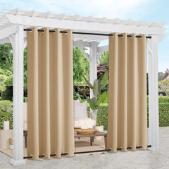 NICETOWN Weighted Outdoor Curtains front view in Biscotti Beige
