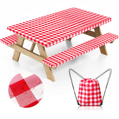 Nimalpal Picnic Table Cover Set with bench covers in red