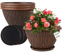 Nooulap 10 inch flower pot brown with matching saucer