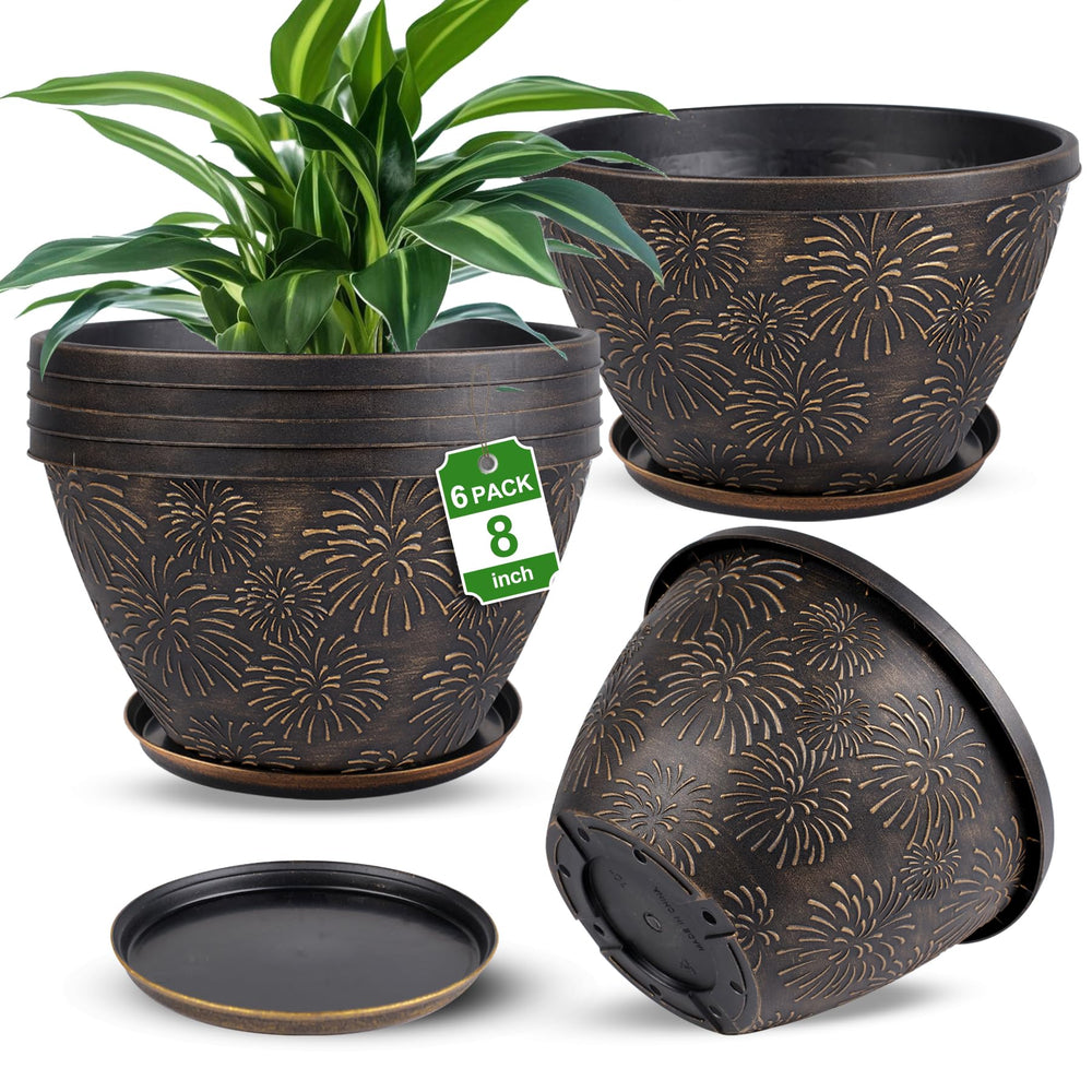Nooulap 8 inch plant pot with fireworks pattern front view
