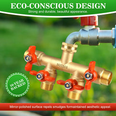 NOTDIS 4 Way Hose Splitter showing brass construction and design