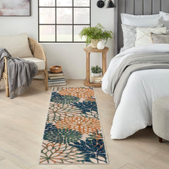 Nourison Aloha Indoor/Outdoor Area Rug 2'3" x 8' Blue Green front view