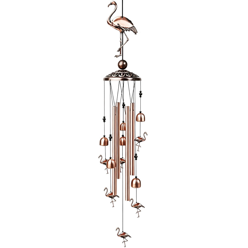 Nowpis Flamingo Wind Chimes front view with copper metal tubes
