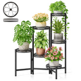 NQW 6-Tier Folding Plant Stand Black with multiple plants