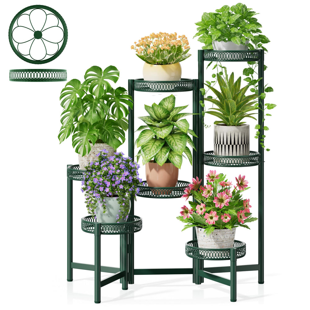 NQW 7 Tier Metal Corner Plant Stand GreenFlower front view