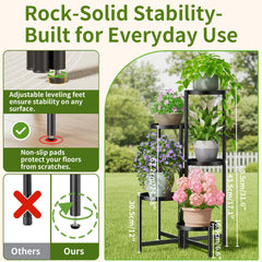 NQW Tall Plant Stand displayed on a balcony with plants