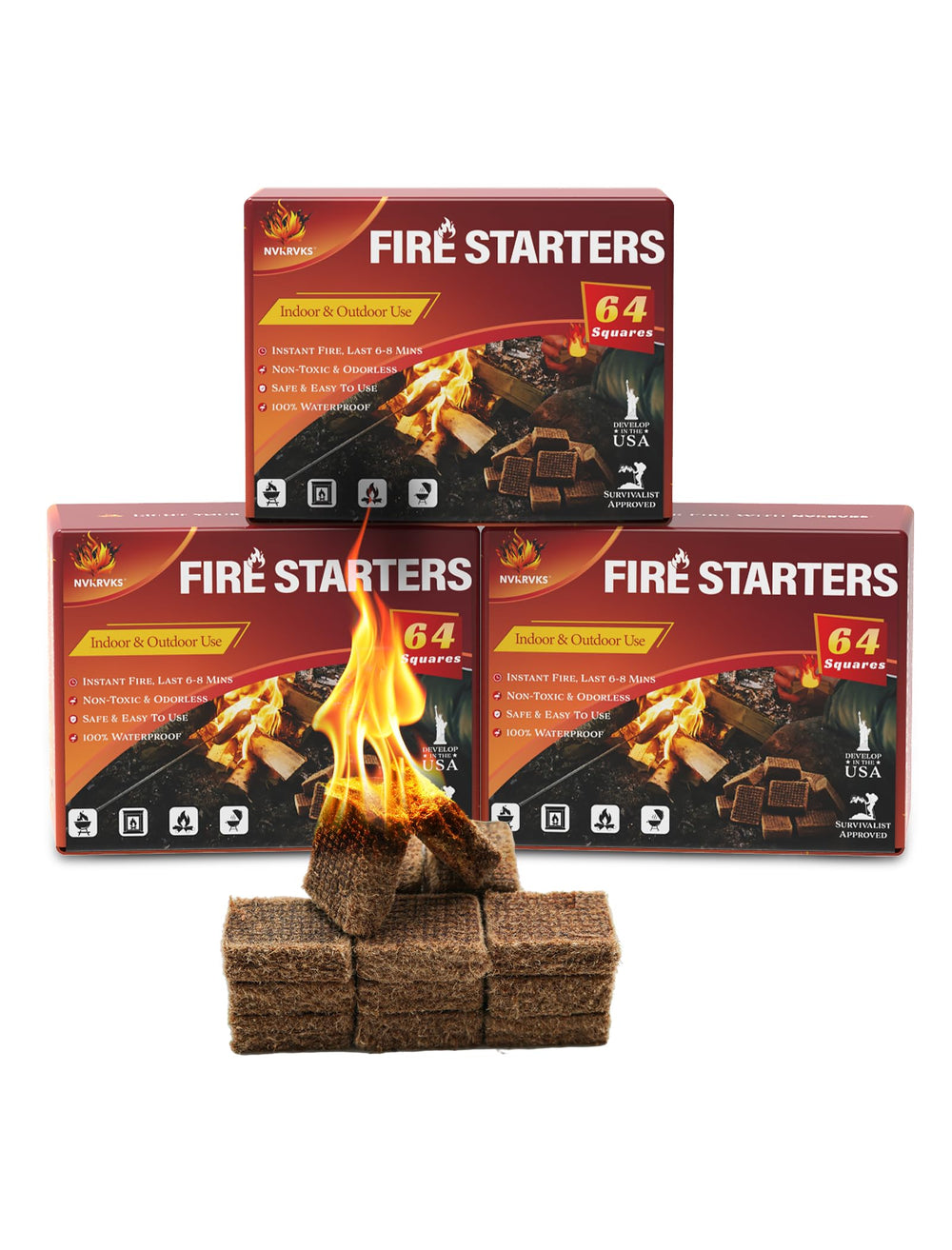 Nvkrvks Fire Starter Squares 192 count pack front view