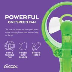 O2COOL Deluxe Handheld Misting Fan Green in outdoor setting