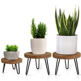 OBTAIN Wooden Plant Stand 3-Pack front view with dark brown finish