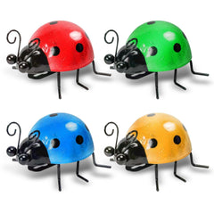 OBTANIM colorful metal ladybug garden sculpture front view