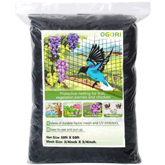 OGORI 50' x 50' Bird Netting black nylon front view