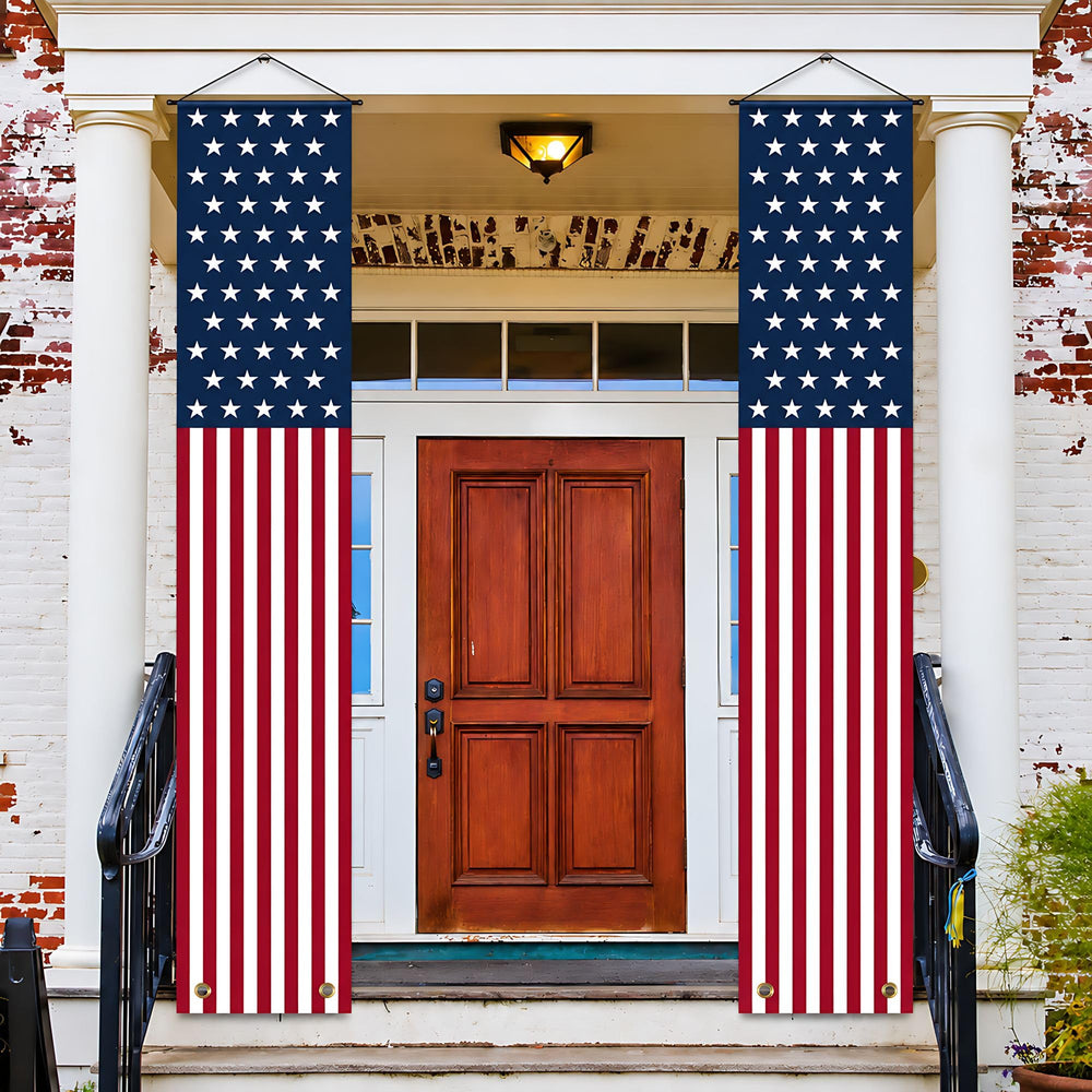 OHOME 4th of July Porch Banner front view with red, white, and blue design