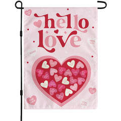 OHOME Heart Love Garden Flag front view, 12x18 inches, pink
