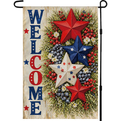 OHOME Patriotic Stars Welcome Garden Flag front view with vibrant design
