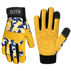OIZEN gardening gloves in lemon colour, front view