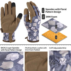 OIZEN Gardening Gloves pair with floral design on the back