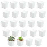 OJYUDD 24 Pack white square plant pots with saucers front view