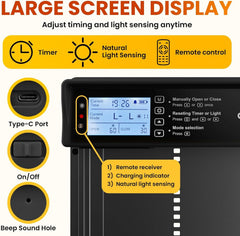 OKKÖBI Chicken Coop Door with solar panel and USB-C charging cable