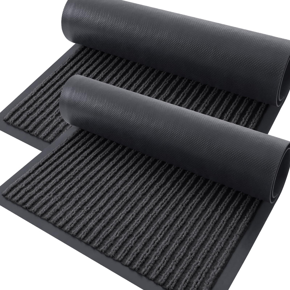 OLANLY 2-Pack Front Door Mats 47x23 charcoal grey front view