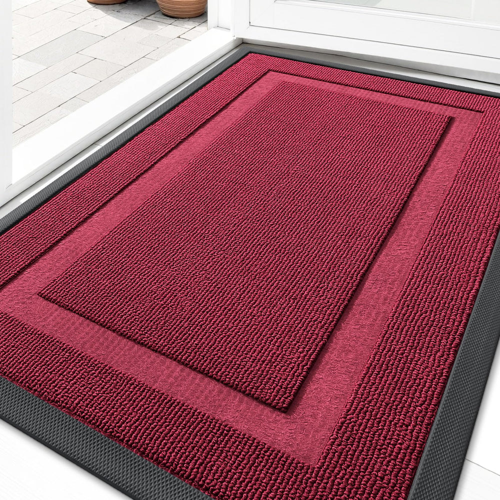 OLANLY front door mat 33" x 21" burgundy colour front view