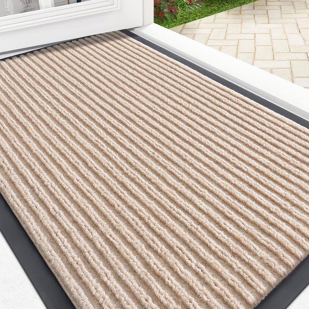 OLANLY Front Door Mat 33x21 beige with modern stripe pattern
