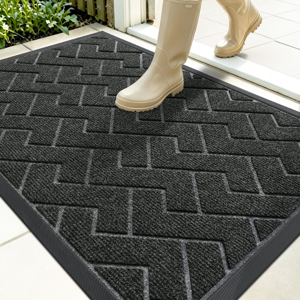 OLANLY Front Door Mat 35" x 23" black model front view