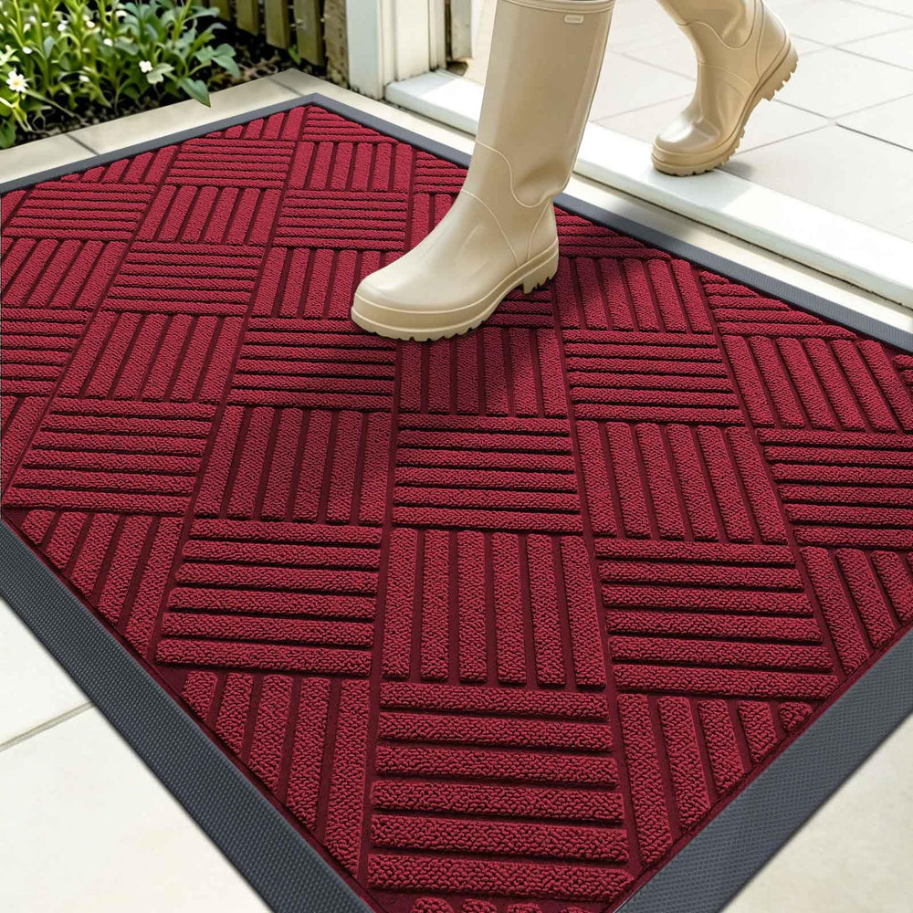 OLANLY Front Door Mat 35x23 black red diamond front view