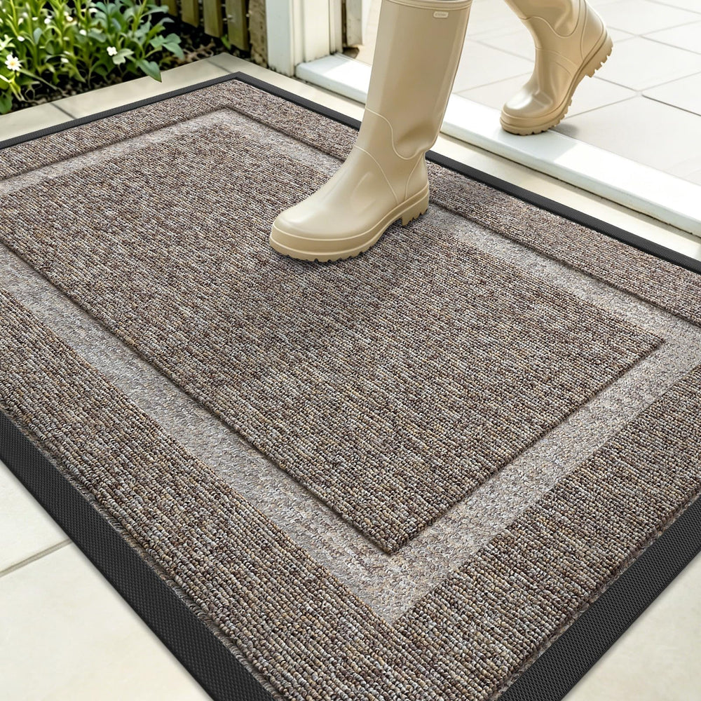 OLANLY Front Door Mat 35x23 in Khaki with textured surface