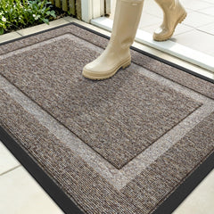 OLANLY Front Door Mat 35x23 in Khaki with textured surface