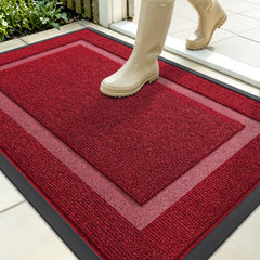 OLANLY Front Door Mat 35x23 in Wine Red front view