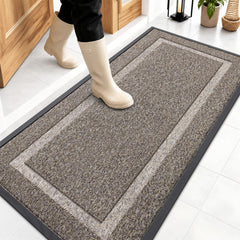 OLANLY Front Door Mat 47" x 23" Khaki and White front view
