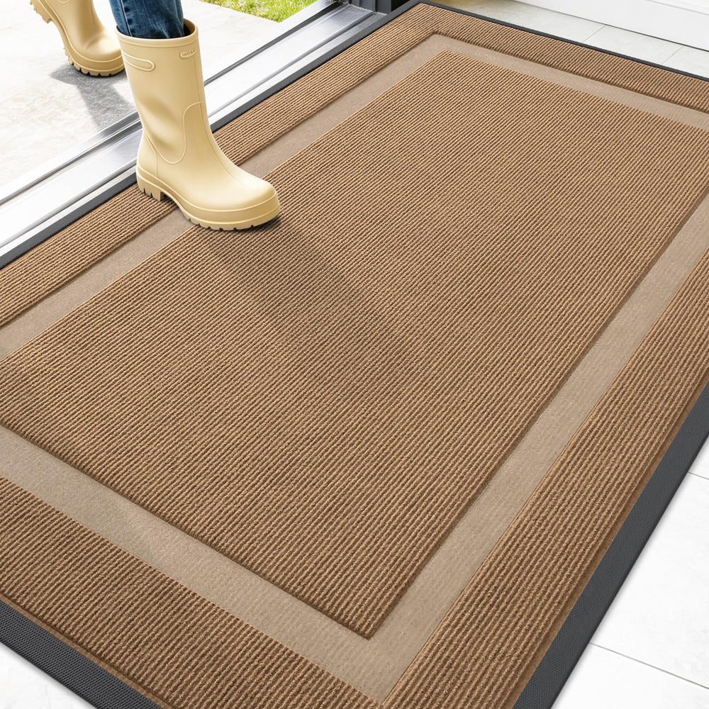 OLANLY Front Door Mat 47" x 32" light brown front view