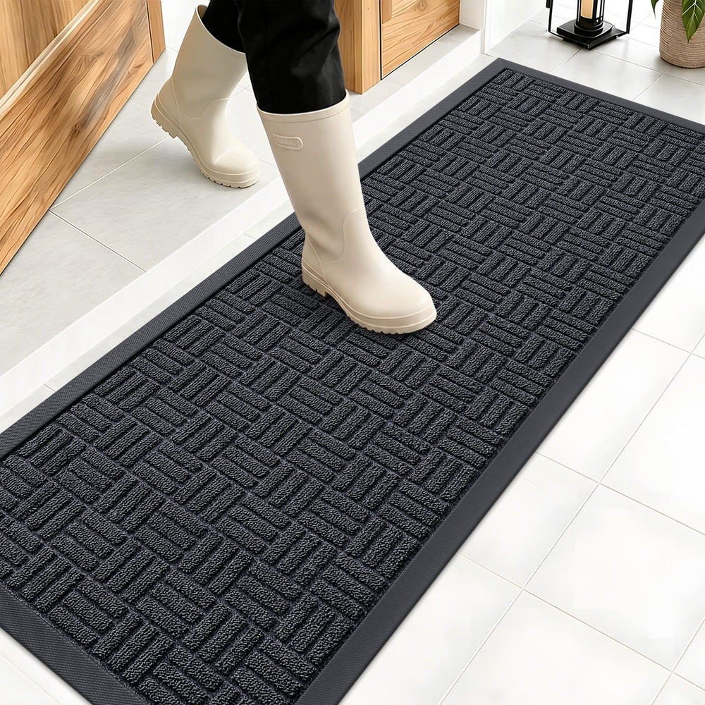 OLANLY Front Door Mat 47x17 Black Gray front view