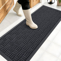 OLANLY Front Door Mat 47x17 Black Gray front view