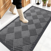 OLANLY Front Door Mat 47x23 inch grey diamond pattern front view