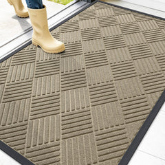 OLANLY Front Door Mat 47x32 beige diamond pattern view