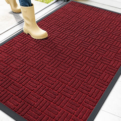 OLANLY Front Door Mat 47x32 black red front view