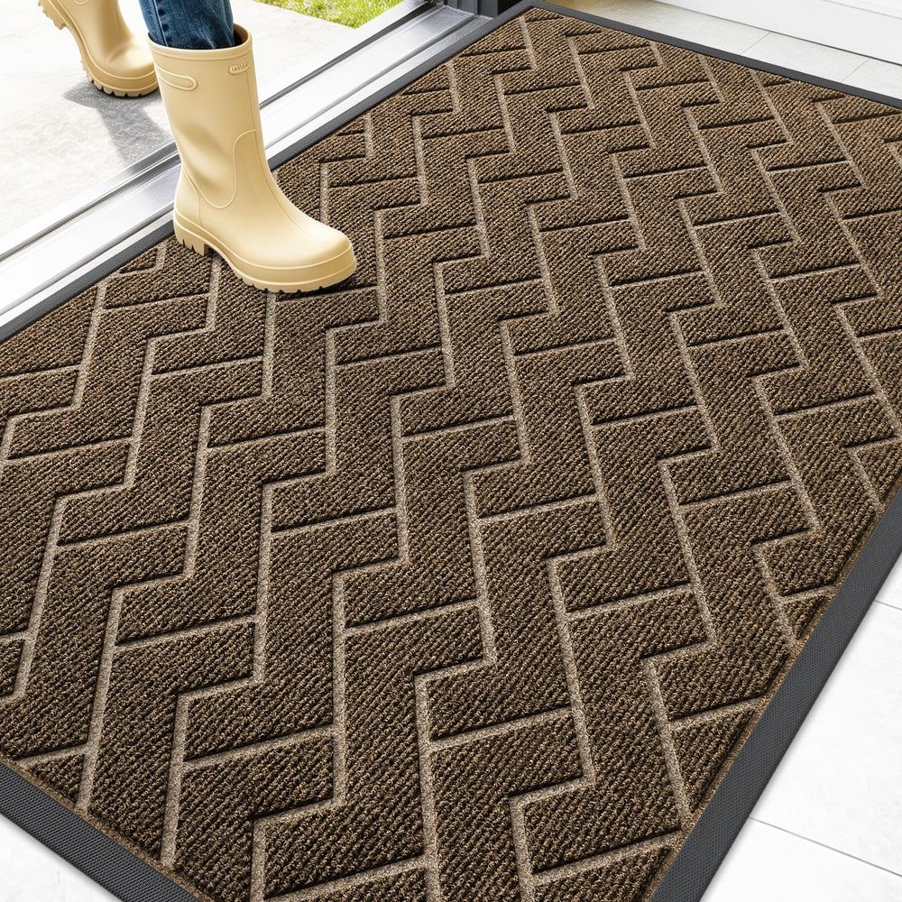 OLANLY front door mat 47x32 brown model front view
